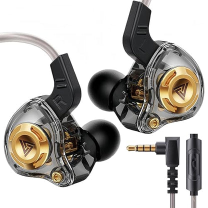 HJX QKZ AK6 SRS Wired IEM for Gaming Earbuds with MIC, in Ear Monitor Headphones, Deep Bass Sound, 1DD 11mm Dynamic Driver, IEM for Music Video Calling (Black) - color: Black