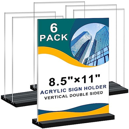 6Pack Acrylic Sign Holder 8.5x11 Vertical,Clear Sign Holder Double-Sided,Plastic Flyer Stand Menu Table Display Holders,Acrylic Paper Holder Plastic Picture Frames for Office Restaurants Show Fair - size: Vertical 6 Pack 8.5x11