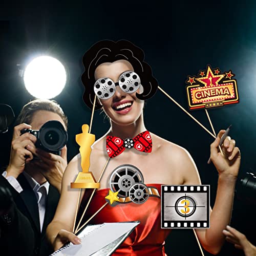 25 Pcs Movie Night Photo Booth Props for Movie Night Party Decoration Supplies, Movies Nights Theme Selfie Props Photography Backdrop Decorations for Movies Nights Party Supplies