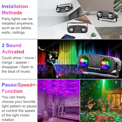 Party Disco Ball, Dj Disco Light Strobe Dance Sound Activated with Remote Control Stage Rave Karaoke Light Ocean Star Projector for Club Dancing Parties KTV Christmas Halloween Birthday Glow Party