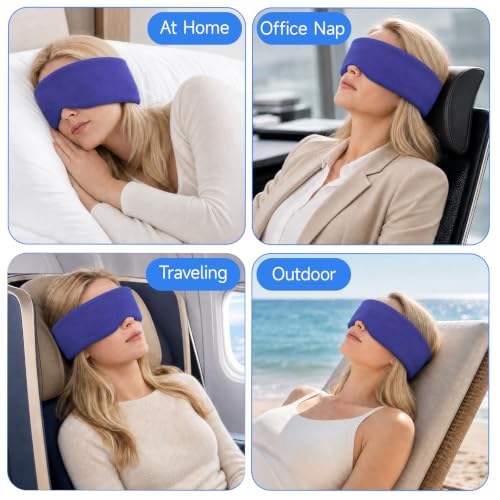 Cotton Sleep Eye Mask for Men and Women, 100% Blocking Light Sleeping Mask | Soft Zero Pressure Cooling Blackout Eye Masks for Sleep, Eye Covers for Sleeping fits All Heads Adjustable - color: Blue
