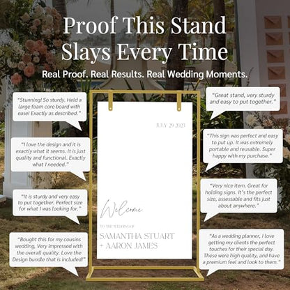 Gold Wedding Welcome Sign Stand with Holder - Elegant Metal Easel Display for Seating Chart, Reception Signs, Welcome Board - 30+ Customizable designs for Baby, Bridal Shower - Versatile Party Sign Holder - color: Gold