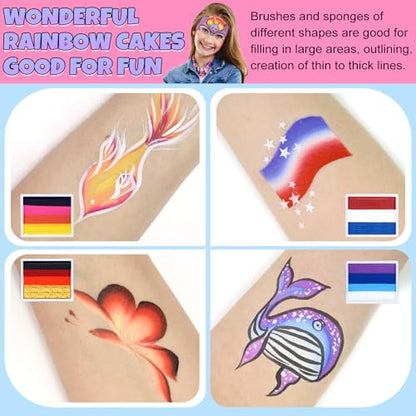 Drawdart Professional Face Painting Kit for Kids Adults, Split Cake Face Paint Palette 12 x 10gm with Stencil, One Stroke Non Toxic Rainbow Face Body Paint Set Festival Makeup - color: 12 Colors Faerie