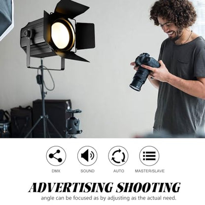 COB Stage Lights with Barn Doors, COB Par Light 200W LED RGBWAUV DMX512 Master-Slave Sound DJ Lighting Spotlight Fresnel for Church Concert Wedding