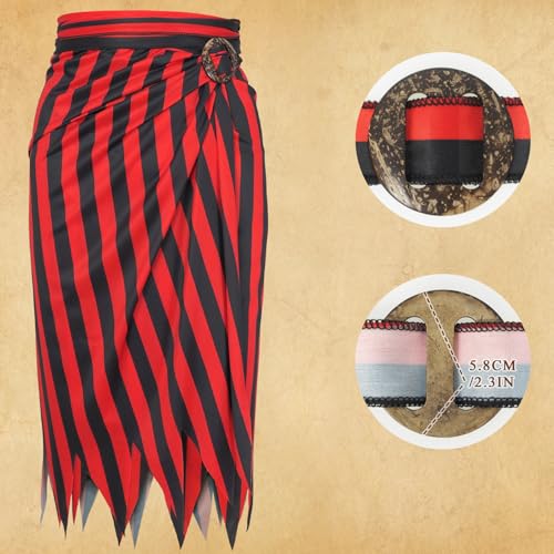 Women Pirate Costume Accessories Set|Headscarf Wrap Hat Sash Belt Cosplay Outfit With Stainless Steel Earring Necklace - style: 6 Pcs Pirate Set