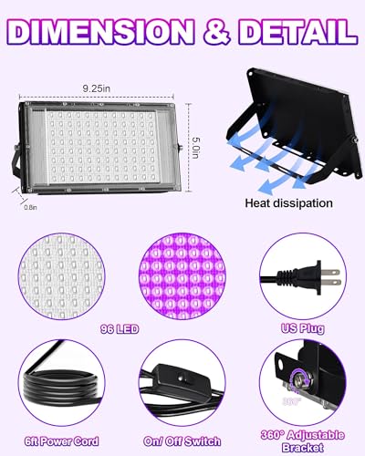 2 Pack 100W LED Black Light for Halloween, Waterproof Blacklight Glow Party | Neon Party, Birthday, IP66, Outdoor, Body Paint, Fluorescent Poster Tapestry, Bedroom, Classroom, 6ft Cord & Plug & Switch - style: 100W-2Pack