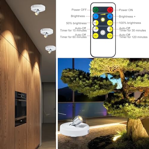 RAHAN Wireless LED Spotlight, Battery Powered Picture Lights, Uplighting Indoor, Tree Spotlight with Remote, Stick Spot Light for Wall Art Display Dartboard Painting Artwork Accent Closet, 2Pack - color: White-S