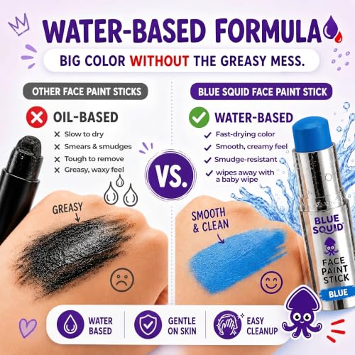 Blue Squid Blue Face Paint Stick - Water based Body Paint for Adults & Kids - Vegan Hypoallergenic Twist-Up Non-Toxic Makeup Stick for Cosplay, & SFX (Blue) - color: Blue