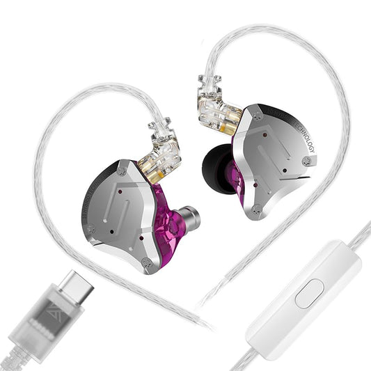 KZ ZS10 Pro Type-C Gaming Earbuds,USBC in Ear Monitor Headphones, IEM Earbuds Headphone with 4BA and 1DD Drivers Wired Earbuds, KZ HiFi IEM Earphone with Detachable - color: Purple, size: USBC-With Mic