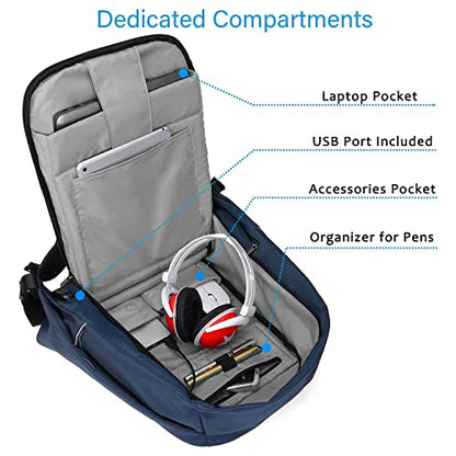 oscaurt Anti Theft Backpack 15.6 Inch Laptop Travel Backpack with Hidden Zipper and USB Charging Port Waterproof Business Computer Bag for Men & Women - color: Blue