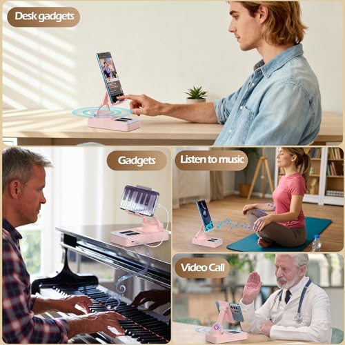 JTEMAN Cell Phone Stand with Bluetooth Speaker and Charging Stand,Piano Keys Design,Music Lovers & Teacher Gifts,Birthday Gifts for Men Women Dad Mom,Cool Tech Gadgets-Pink - color: Pink