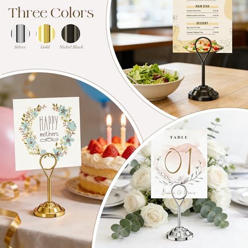 Urban Deco 16 Pieces Table Card Holder Place Card Holders 4 inches Steel Card Holders for Photos, Food Signs, Memo Notes, Weddings, Restaurants, Birthdays (Silver Round) - color: Silver Round
