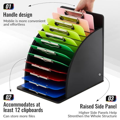 1 Pack Wooden Metal Clipboard Holder with Raised Side Panel,Black | Clipboard Storage Rack Back to School Supply for Classroom Office School Teacher, Clip Boards Not Included - color: Black