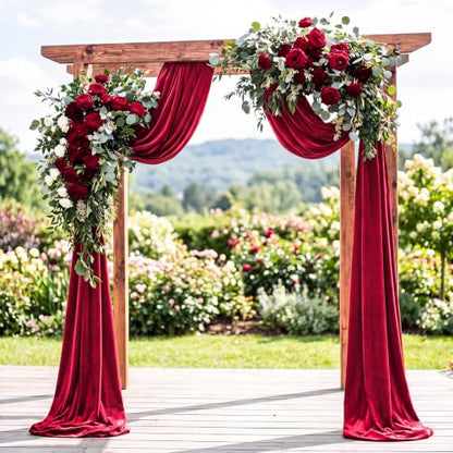 Hunnmingre 2 Pcs 5 X10 ft Velvet Curtains Backdrop Drapes, Red | Wrinkle Free Silky, Velvet Wedding Backdrop Drapes, Photo Curtains for Parties Birthday Baby Shower Photography Background - color: Red