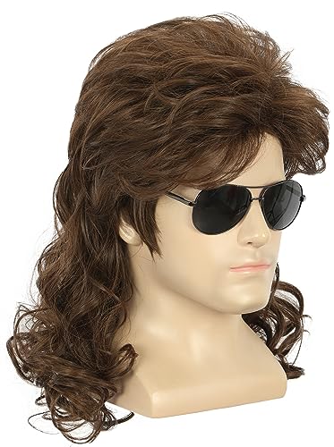yuehong Adult 70s 80s Long Dark Brown Wig Rock Star Style Mullet Wig - color: Dark Brown