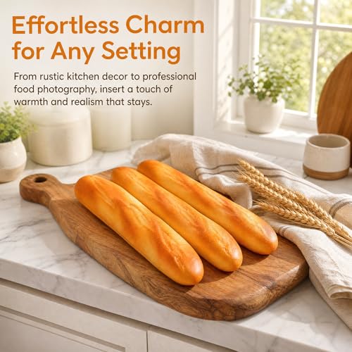 ULTNICE 3pcs Artificial French Long Bread Loaf Lifelike Fake Dessert Cake Food Pretend Play Food Playset Toys Photography Prop Kitchen Decoration, Medium