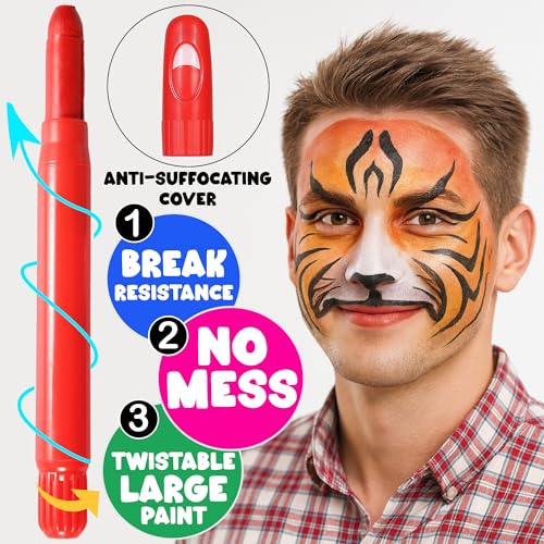 Jim&Gloria Face Paint Kit with Stencils, 8 Large Professional Face Painting Kit, Washable Body Paint Makeup, Skin Color Crayons Facepaint Sticks for Cosplay, Costume Party Gifts