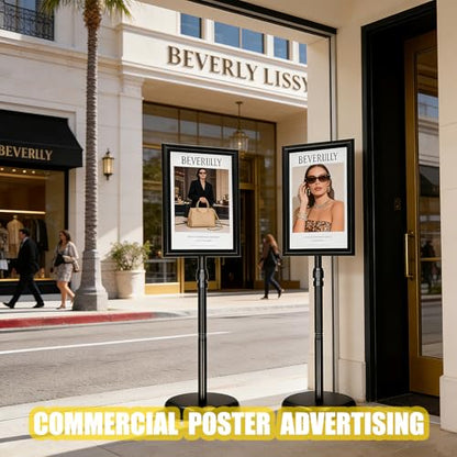 QISHENG - 2 Pack Sign Holder Stand, 8.5x11" Adjustable Floor-Standing Poster Sign Stand, 360°Rotation Aluminum Snap-Open Frame Display for Commercial Malls / Schools / Restaurants Advertising, Outdoor&Indoor