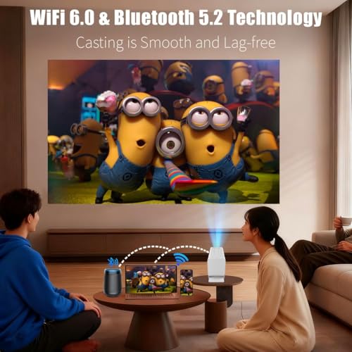 Mini Projector with Wifi and Bluetooth,4K Supported Smart Projector | Built-in Apps,XENPONAD Portable Projector for Bedroom Celling Camping & Outdoor, Movie Projector with Speaker, Auto Keyston