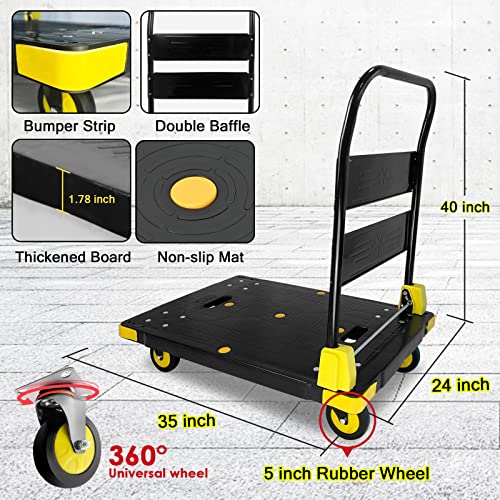 Platform Truck Cart 1000LBS Chinco Star Folding Push Cart Dolly Portable Moving Dolly Cart with 360° Swivel 5'' Wheels Heavy Duty Foldable Flatbed Cart for Hand Moving (35L x24W x40H in) - color: Silver - 35"x24" - 1000 Lbs