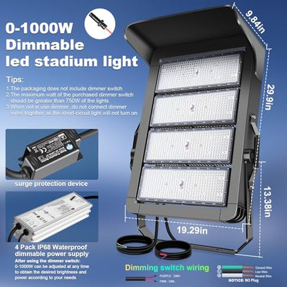 0-150000LM Led Stadium Lights Outdoor Dimmable 0-1000w | Commercial Super Bright Led Arena Floodlight 100-277v 5000k Yoke Mount IP66 Pole Light for Outside Large Area, Sportcourt - size: Extra Large/1000/Dimmable