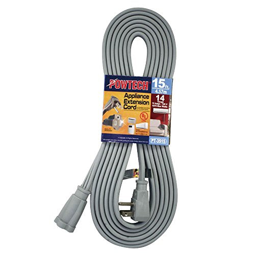 Heavy Duty 15 FT Air Conditioner and Major Appliance Extension Cord UL Listed 14 Gauge, 125V, 15 Amps, 1875 Watts Grounded 3-PRONGED Cord - size: 15 FEET