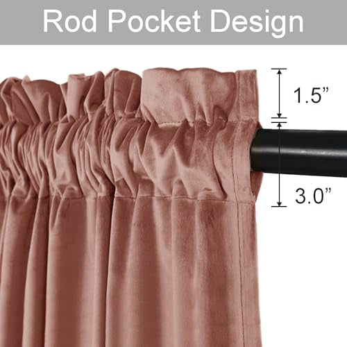 JIUZHEN Wild Rose Velvet Blackout Curtains 42W x 63L 2 Panels - color: Wild Rose, size: 42"W x 63"L (Pack of 2)