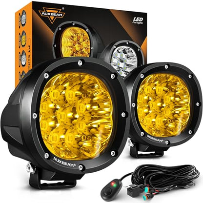 Auxbeam P4 Series 4-Inch Amber LED Offroad Lights Round LED Pods 2-Pack | 90W Powerful Spot Beam, Yellow Fog Lights, Windshield Hood Mount, Auxiliary Light Bar, for Pickup Truck Car Boat Motorcycle - color: P4 Series Amber Offroad Lights