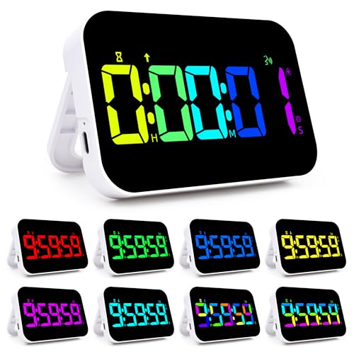 Kitchen Timer （1.5" Number） 10 RGB Color Changing Digital Magnetic Timer, Countdown/Up, Rechargeabilit, 3 Brightness Display, 3 Volume Levels and Vibration Mode, for Classroom, Study, Fitness - color: 5''rgb Charge