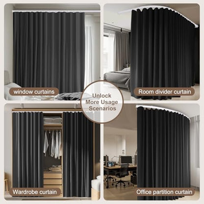 MaKefeile Room Divider Curtains & Flexible Bendable Tracks Set,Privacy Dividers Ceiling Track Curtain Window Blackout Curtains for Living Room Bedroom (W150 × H84 in 1 Panel Black Drape & White Rail) - color: Black, size: 150"W x 84"L (Pack of 1)