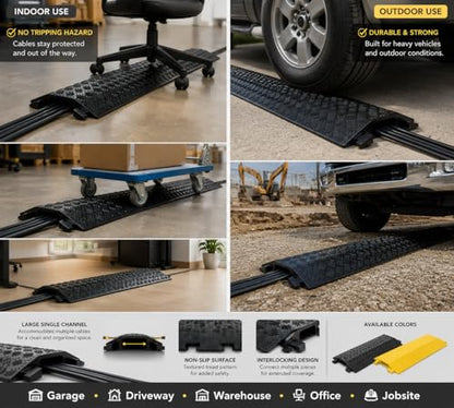 2 Pack Cable Cover L:38" xW:11" Heavy Duty 20,000LBS Black | 38"x11"x1.5" Heavy-duty holds 20,000lbs Drop-over design/Indoor Black, durable & low-profile - size: 38"x11"x1.5"