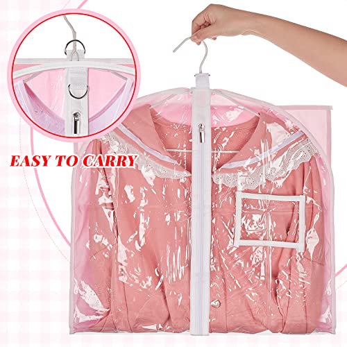 3 Pack Pink Dance Costume Garment Bag for dancers with 4 Zipper Pockets 38 x 22 Inch Kids Wardrobe Storage Bag Clear Window Garment Covers Recital Competition Bags for Girls Boys