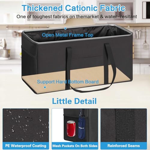 LHZK Standing Extra Large Utility Tote Bag with Metal Wire Frame and the Sides Rinforced, Extra Large Tote Bag with Handle, Reusable Grocery Bags Foldable, Beach Bag, Car Tote (Black) - color: Black, size: 22.5''x10.5''x12''-1 Pack