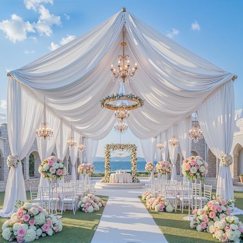 20x20 ft White Ceiling Drapes for Wedding – 4 Panels 5x20 ft Ceiling Curtains Polyester Backdrop Drapes with Double Rod Pockets, Reusable Ceiling Draping Fabric for Wedding Party Canopy Decorations - size: 60"W x 240"L (Pack of 4)