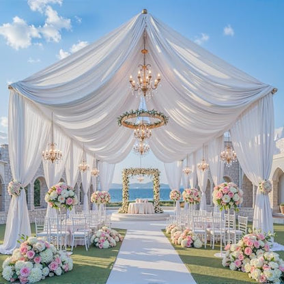20x20 ft White Ceiling Drapes for Wedding – 4 Panels 5x20 ft Ceiling Curtains Polyester Backdrop Drapes with Double Rod Pockets, Reusable Ceiling Draping Fabric for Wedding Party Canopy Decorations - size: 60"W x 240"L (Pack of 4)