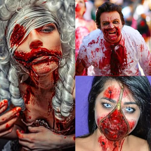 MEICOLY 4PCS Halloween Fake Blood Makeup Kit,Special Effects SFX Makeup Set for Zombie Vampire Monster Cosplay,2.1oz Fake Blood Spray+2.1oz Dripping Blood+1.06oz Coagulated Blood+Stipple Sponge - color: fake blood kit