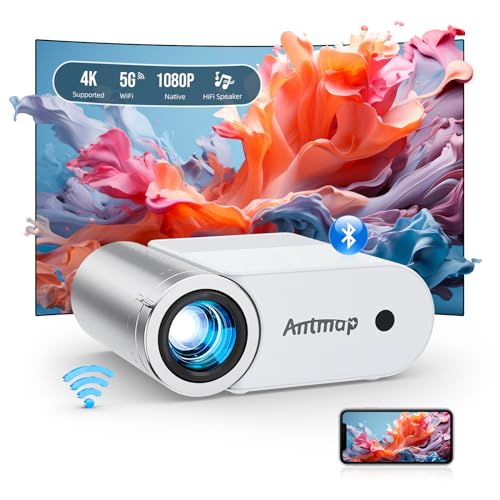 Mini Projector with WiFi and Bluetooth, 1080P Support Portable Projector for iPhone, 200” Portable Projectors for Bedroom, Compatible with Phone/Pad/Laptop/TV Stick - color: Silver-White