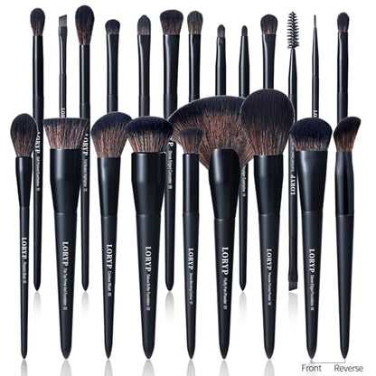 LORYP Black Makeup Brushes Set 21Pcs Powder Blush Foundation Concealer Highlighter Brush Vegan Pro Face and Eye Brush Kit - color: Matte Black