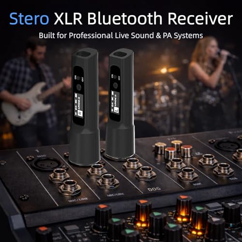 2 Pack Wireless XLR Bluetooth Receivers, High-Fidelity Audio | Bluetooth Audio Adapter for PA Speakers, Mixers & Live Sound, OLED Display, 14H Battery, 100 FT Range - size: Double