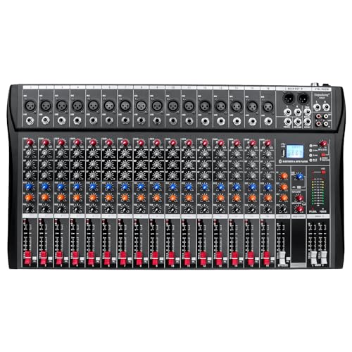 Depensheng DX16 DJ Sound Controller Interface w/USB Drive for Computer Recording 16-Channel Studio Audio Mixer - XLR Microphone Jack, 48V Power, RCA Input/Output for Professional and Beginners