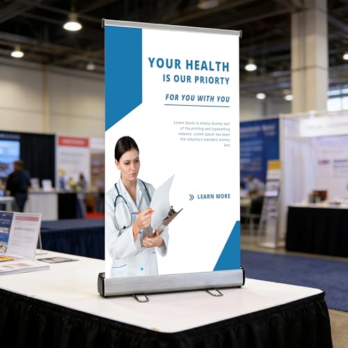 Desktop Retractable Banner Stand 24" W x 40" H – Portable Tabletop Roll Up Banner Display with Padded Carrying Bag for Trade Show, Exhibition, Business Advertising (Stand Only) - size: 40" Height