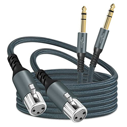 Twozoh Short XLR Female to 1/4 TRS Cable 1FT 2 Pack, Braided 6.35mm Stereo Jack Balanced to 3pin XLR Microphone Cable - color: 1/4 to XLR Female 2-Pack, size: 1FT