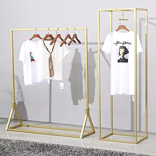 Modern Simple Heavy Duty Metal Rolling Clothing Garment Rack with Wheel,Creative Commercial Wedding Dress Display Shelf,Single Rod Floor-Standing Clothes Hangers (Gold without Wood, 47.2" L) - color: Gold without Wood