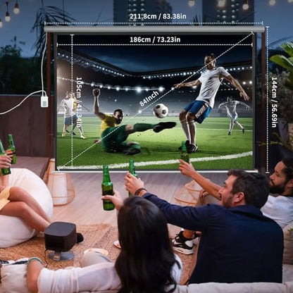 DINAH 84 Inch Electric Projector Screen with Remote | Automatic Air Indoor Drop Down, Motorized, 4K 3D HD Projection, For Movies - size: 84" Diagonal (16:9)