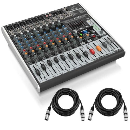Behringer XENYX X1222USB Premium 12-Input 2/2-Bus Mixer, Bundle With 2x H&A XLR M to F Cable 25'