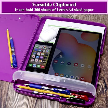 Think2Master Purple Plastic Storage Clipboard with Pencil Holder. | 25% Heavier & 25% Sturdier| Heavy Duty. Must Have for Nurses, Teachers & Classrooms. - style: Purple