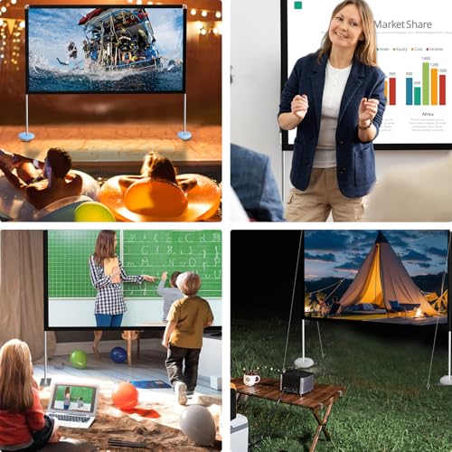 Portable Projector Screen Stand Outdoor: Movie Projection Screen 80 inch 4K HD16:9 Outside Screen with Carry Bag for Home Theater Backyard Cinema Travel Foldable Anti Crease - size: 80 inch