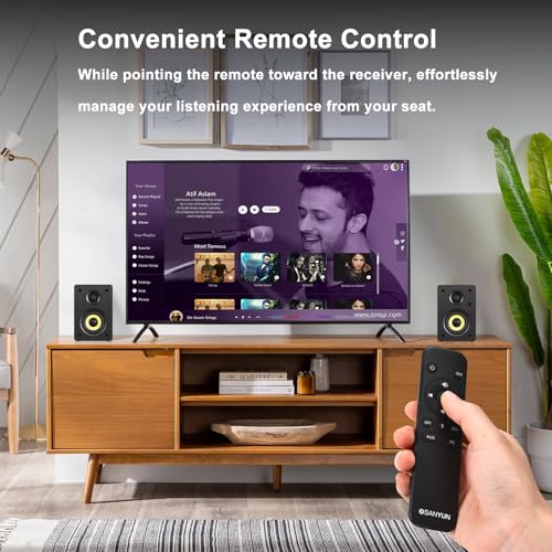 Sanyun SW206 80W 2.0 Active Bookshelf Speakers, Dual-Mode Creator & Music | 4" Carbon Fiber + 25mm Silk Dome, 24bit DAC, 6.35mm TRS Balanced + (Optical/Coaxial/AUX/USB/BT) Inputs, MDF, (Pair, Black) - color: Black