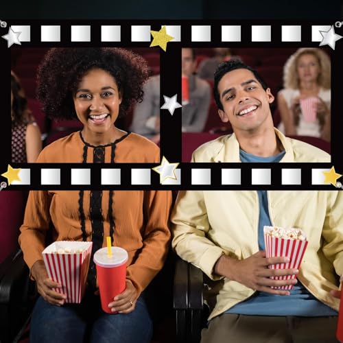 Large Fabric Movies Theme Photo Booth Props Film Themed Party Decoration Movie Theater Photo Frame Camera Action Party Backdrop Movie Theater Hanging for Film Favor Night Theme Birthday Supplies