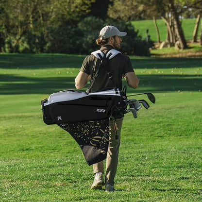 KVV Lightweight Golf Stand Bag with 7 Way Full-Length Dividers, 5 Zippered Pockets, Automatically Adjustable Dual Straps，Elegant Design - color: Black/White